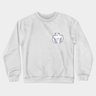 white Cat meme Buff power up Crewneck Sweatshirt